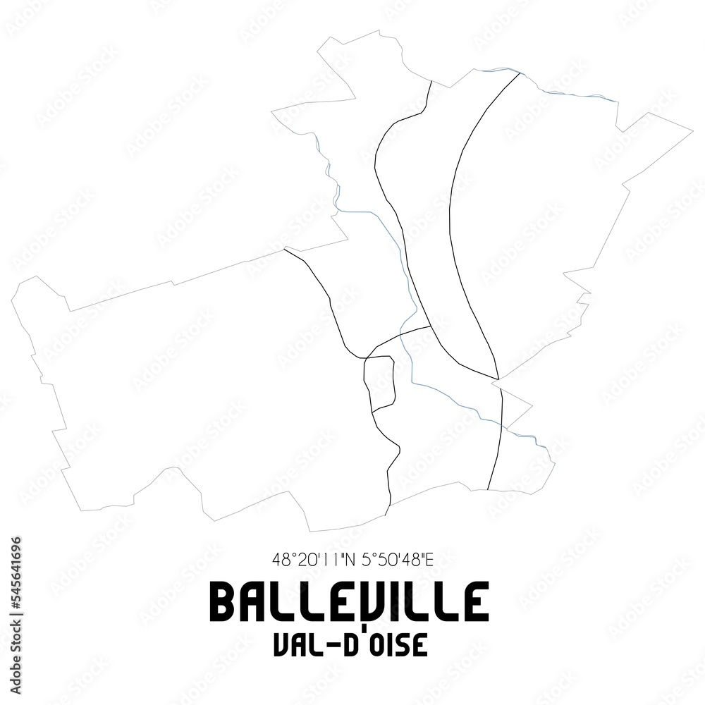 BALLEVILLE Val-d'Oise. Minimalistic street map with black and white lines.