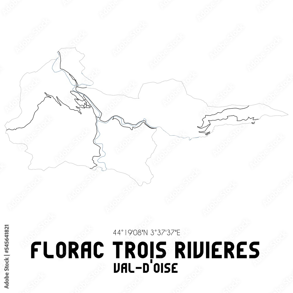 FLORAC TROIS RIVIERES Val-d'Oise. Minimalistic street map with black and white lines.