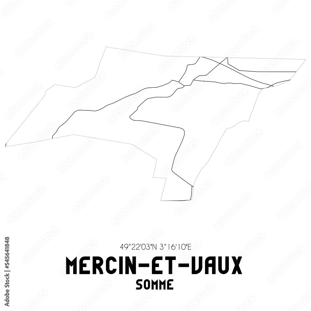 MERCIN-ET-VAUX Somme. Minimalistic street map with black and white lines.