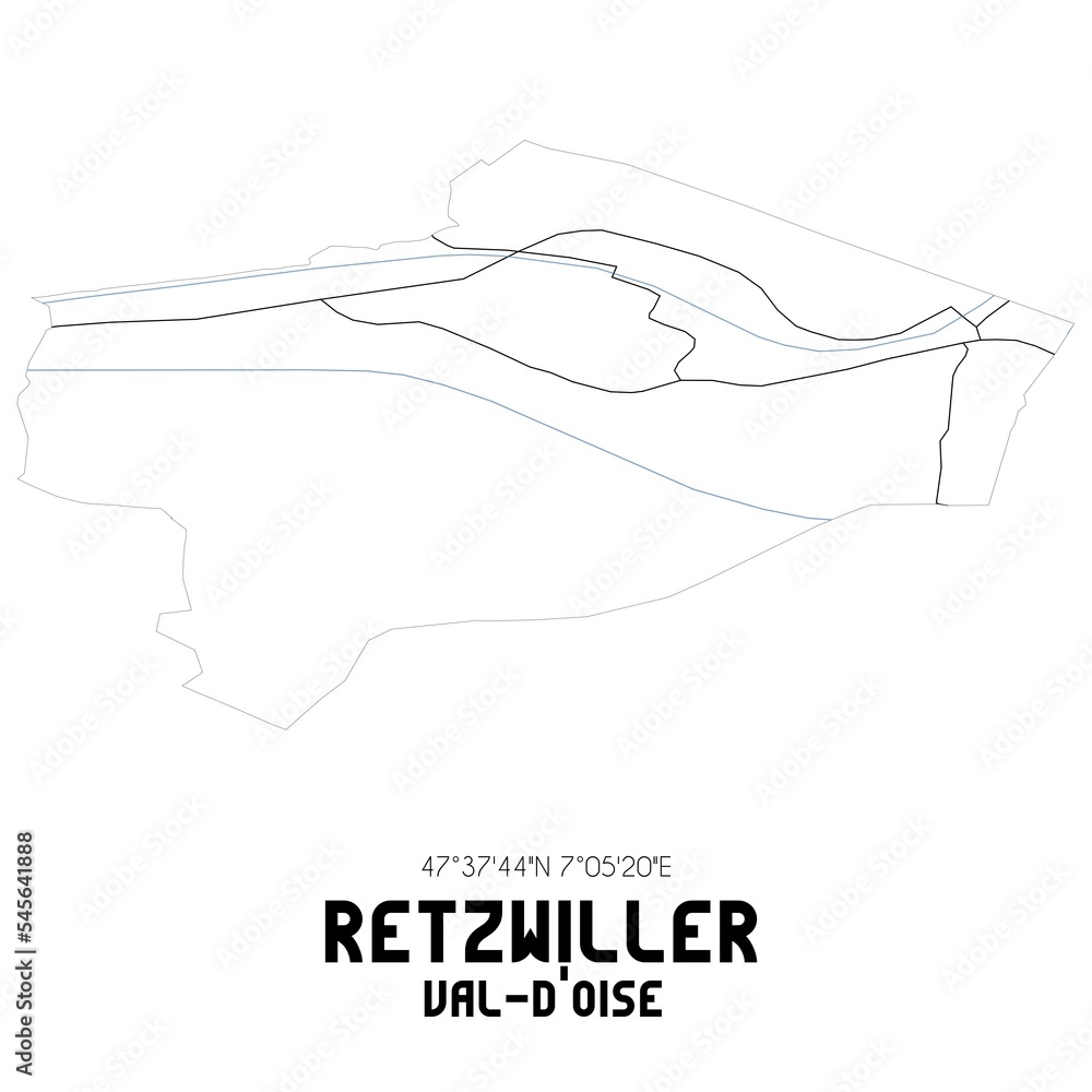RETZWILLER Val-d'Oise. Minimalistic street map with black and white lines. RETZWILLER Val-d'Oise. Minimalistic street map with black and white lines.