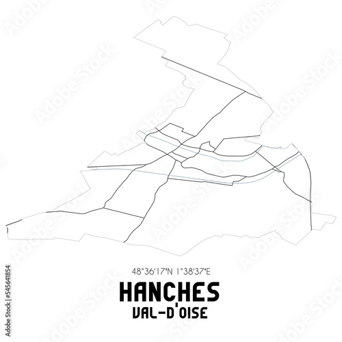 HANCHES Val-d'Oise. Minimalistic street map with black and white lines. photo