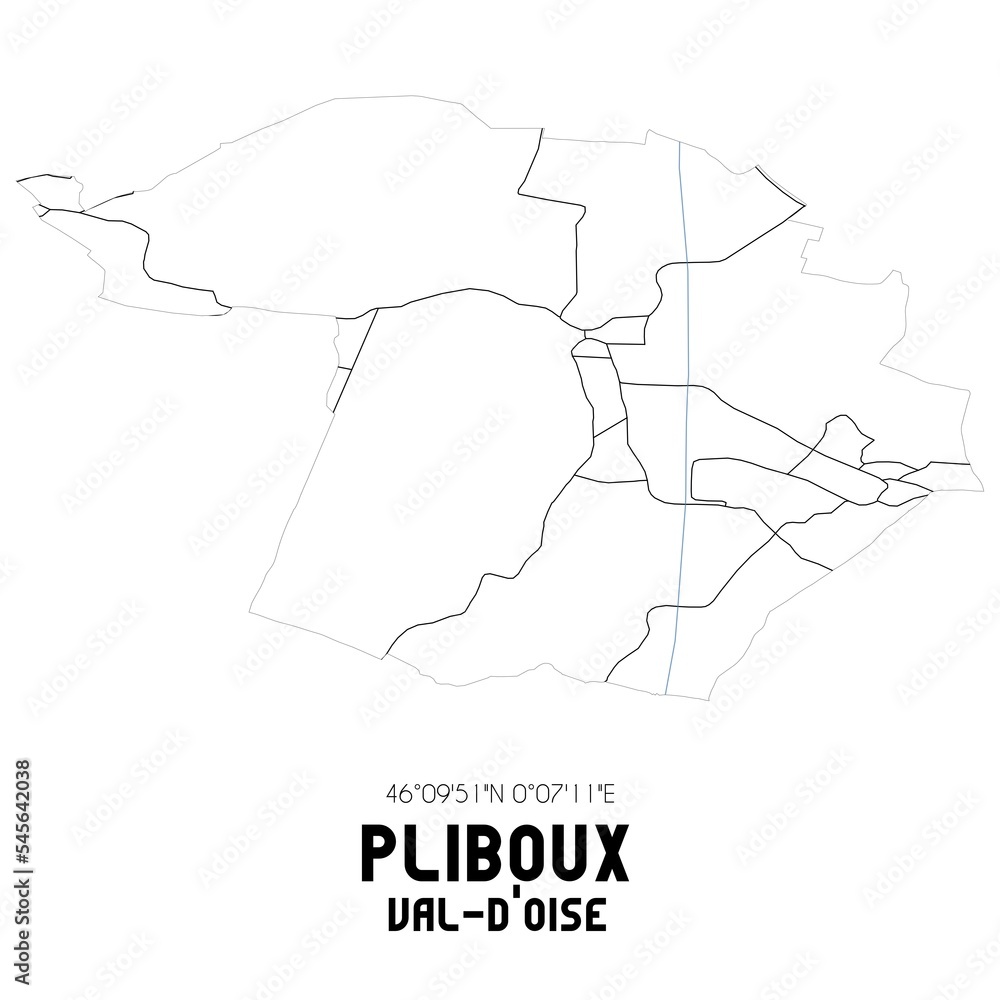 PLIBOUX Val-d'Oise. Minimalistic street map with black and white lines. PLIBOUX Val-d'Oise. Minimalistic street map with black and white lines.