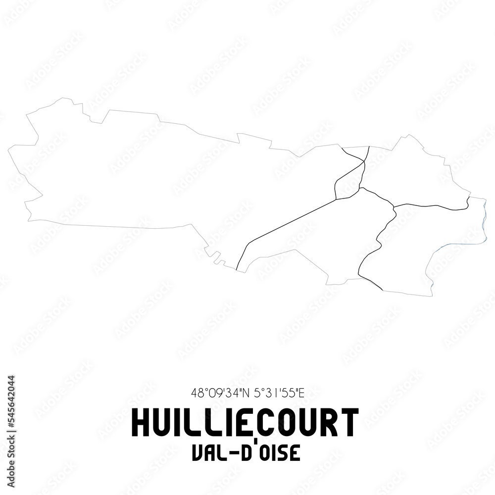 HUILLIECOURT Val-d'Oise. Minimalistic street map with black and white lines.