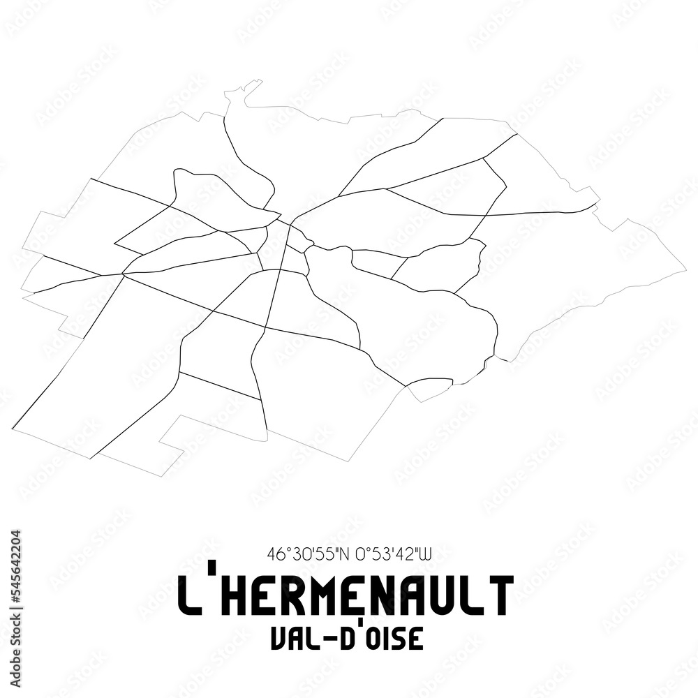 L'HERMENAULT Val-d'Oise. Minimalistic street map with black and white lines. L'HERMENAULT Val-d'Oise. Minimalistic street map with black and white lines.