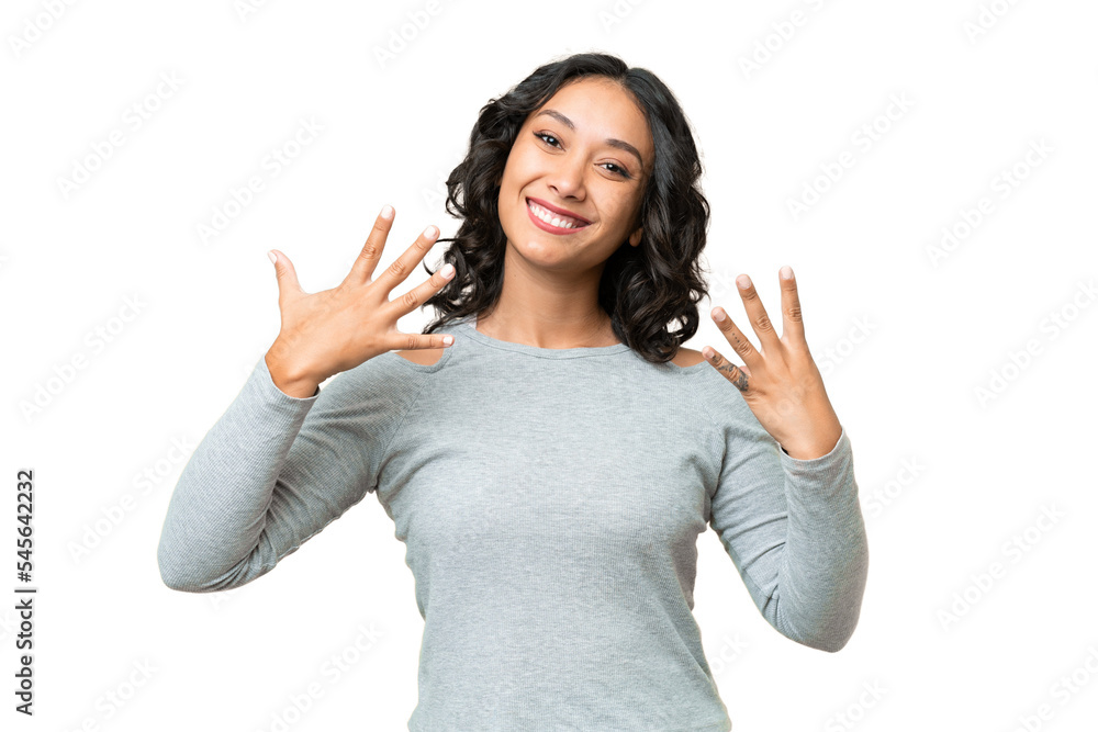 Young Argentinian woman over isolated background counting nine with fingers Young Argentinian woman over isolated background counting nine with fingers