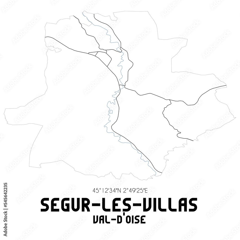 SEGUR-LES-VILLAS Val-d'Oise. Minimalistic street map with black and white lines.