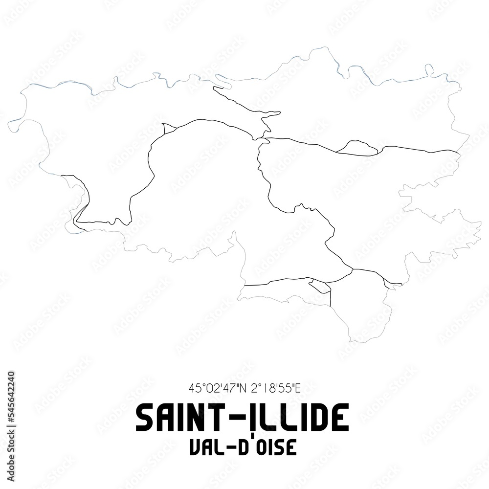 SAINT-ILLIDE Val-d'Oise. Minimalistic street map with black and white lines.