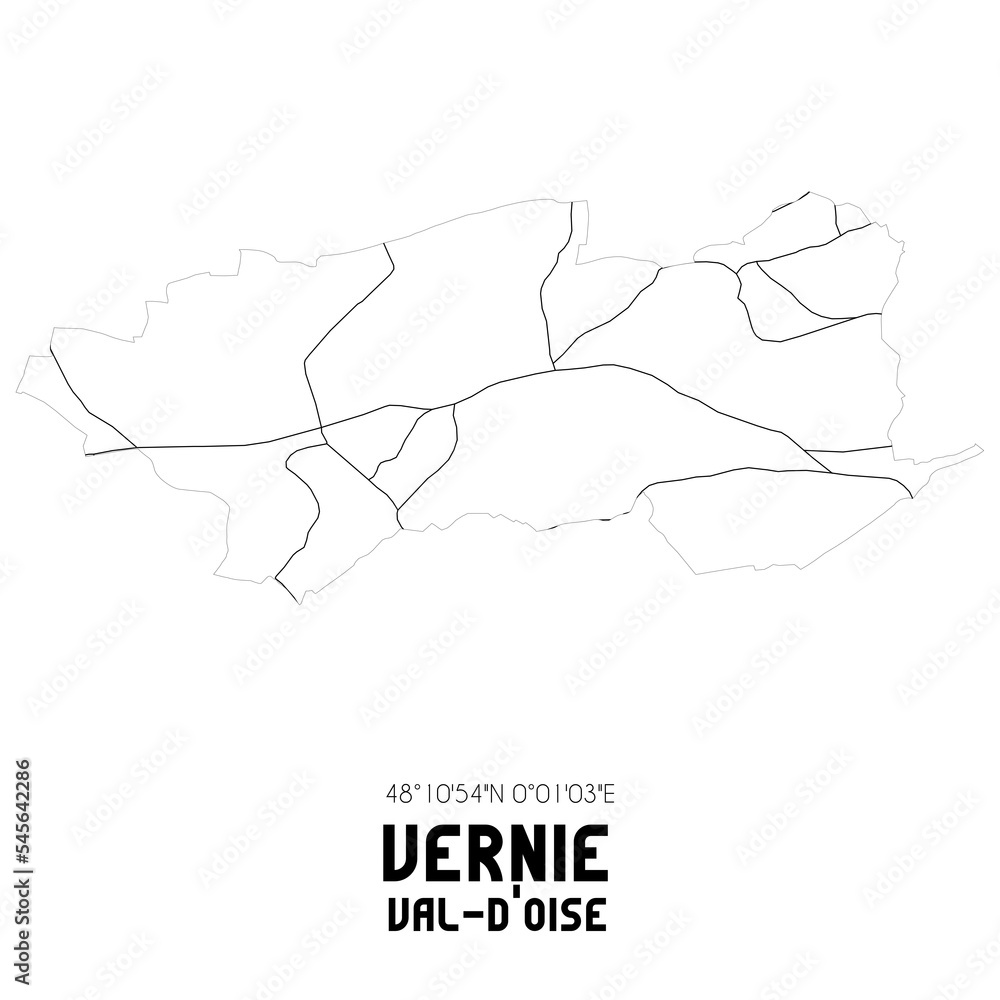 VERNIE Val-d'Oise. Minimalistic street map with black and white lines. VERNIE Val-d'Oise. Minimalistic street map with black and white lines.