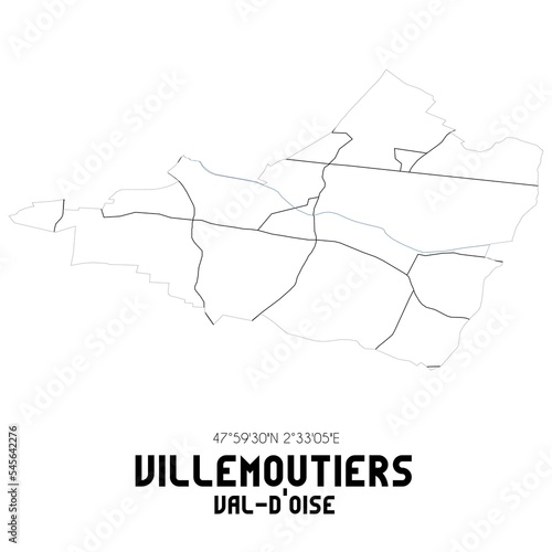 VILLEMOUTIERS Val-d'Oise. Minimalistic street map with black and white lines.
