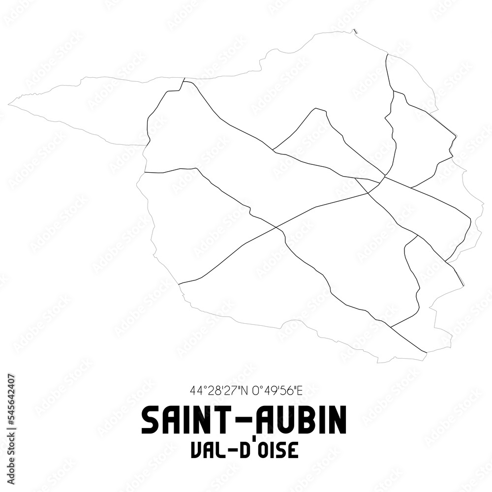 SAINT-AUBIN Val-d'Oise. Minimalistic street map with black and white lines. SAINT-AUBIN Val-d'Oise. Minimalistic street map with black and white lines.