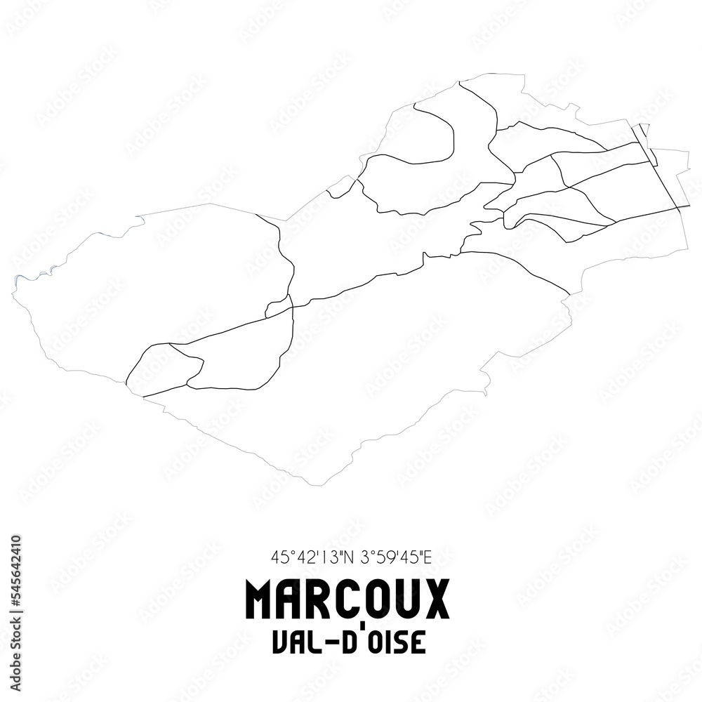 MARCOUX Val-d'Oise. Minimalistic street map with black and white lines.