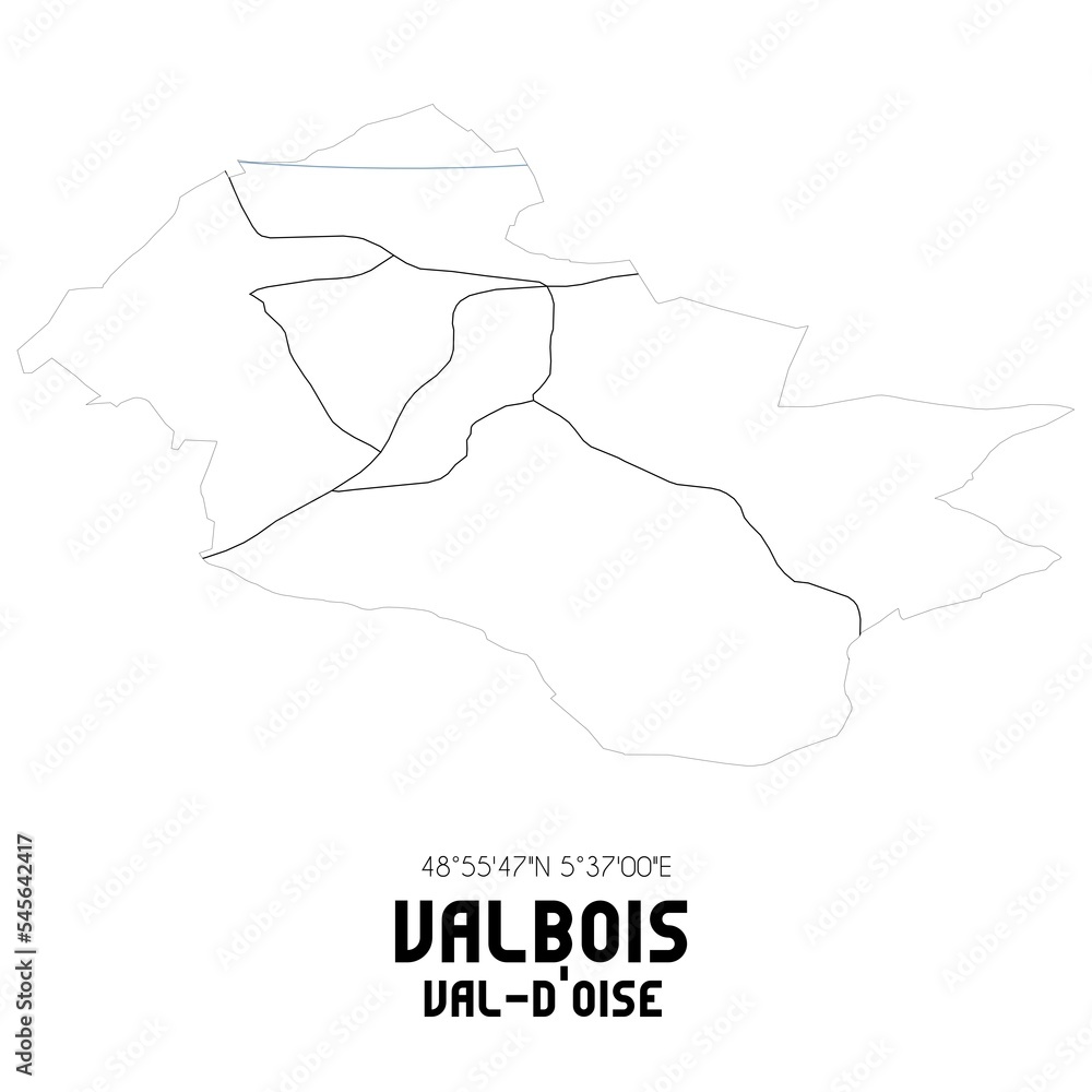 VALBOIS Val-d'Oise. Minimalistic street map with black and white lines.