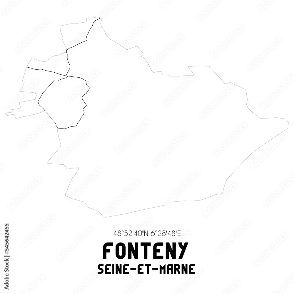 FONTENY Seine-et-Marne. Minimalistic street map with black and white lines.