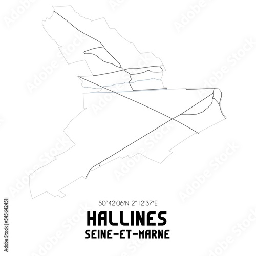 HALLINES Seine-et-Marne. Minimalistic street map with black and white lines.