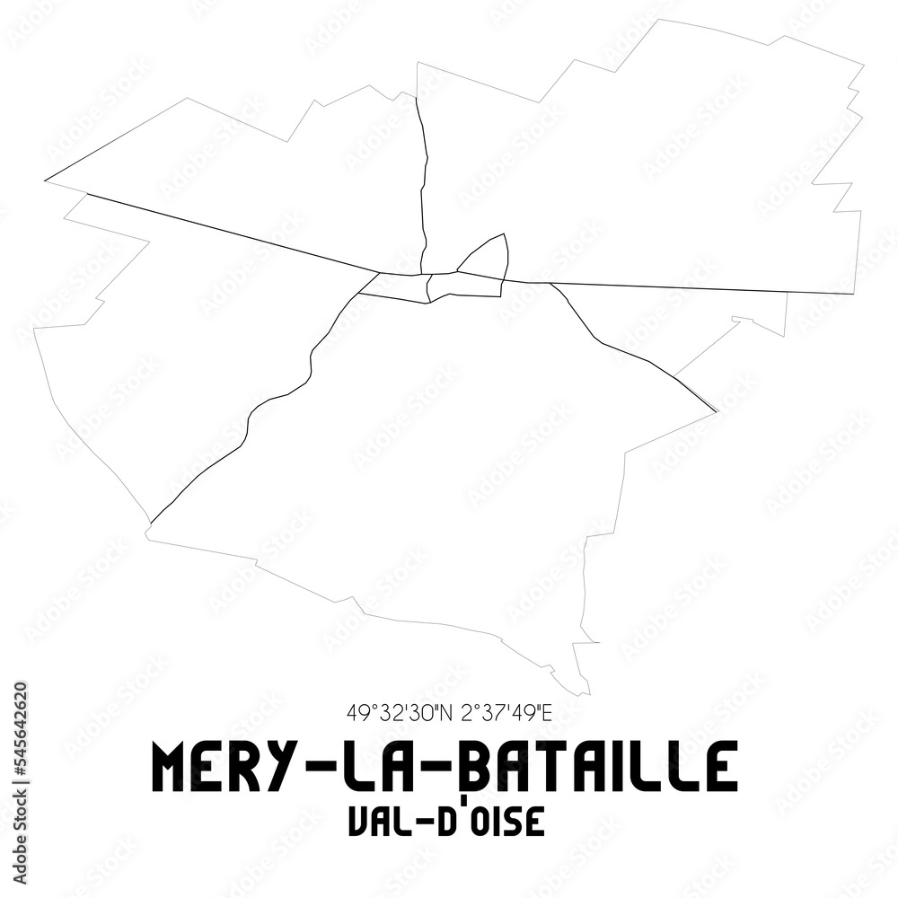 MERY-LA-BATAILLE Val-d'Oise. Minimalistic street map with black and white lines.