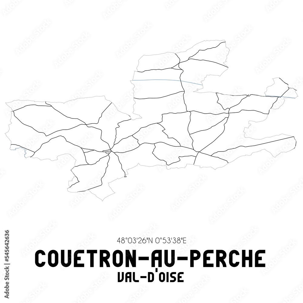 COUETRON-AU-PERCHE Val-d'Oise. Minimalistic street map with black and white lines. COUETRON-AU-PERCHE Val-d'Oise. Minimalistic street map with black and white lines.