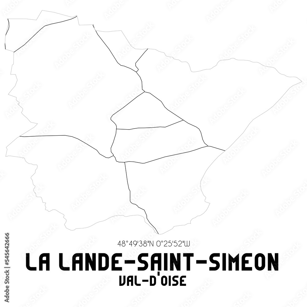 LA LANDE-SAINT-SIMEON Val-d'Oise. Minimalistic street map with black and white lines.