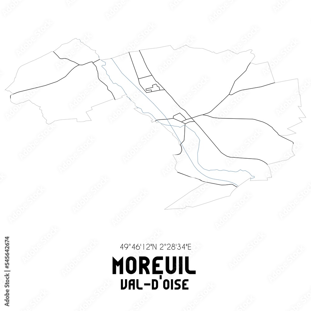 MOREUIL Val-d'Oise. Minimalistic street map with black and white lines.