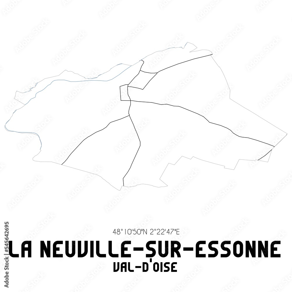 LA NEUVILLE-SUR-ESSONNE Val-d'Oise. Minimalistic street map with black and white lines.