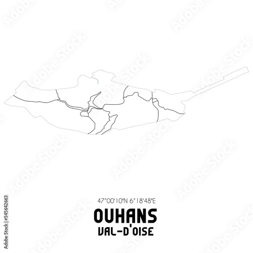 OUHANS Val-d'Oise. Minimalistic street map with black and white lines.