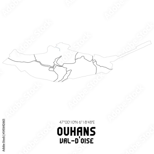 OUHANS Val-d'Oise. Minimalistic street map with black and white lines. photo