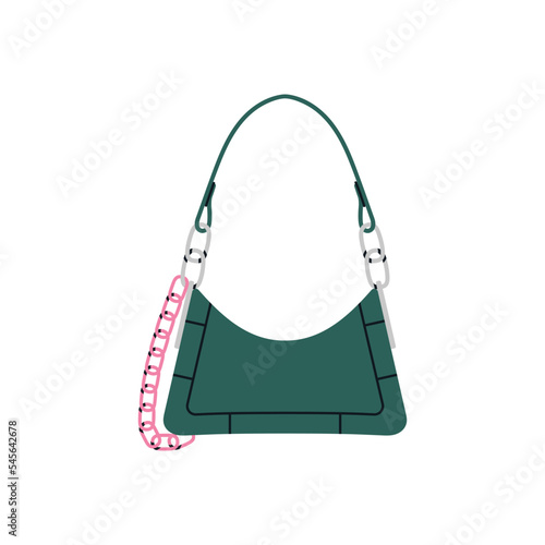 Illustration of mini shoulder bag with a chain. Ideal for everyday life, street style. Stylish handbag. Fashion and lifestyle. Hand drawn vector illustration isolated on white background.