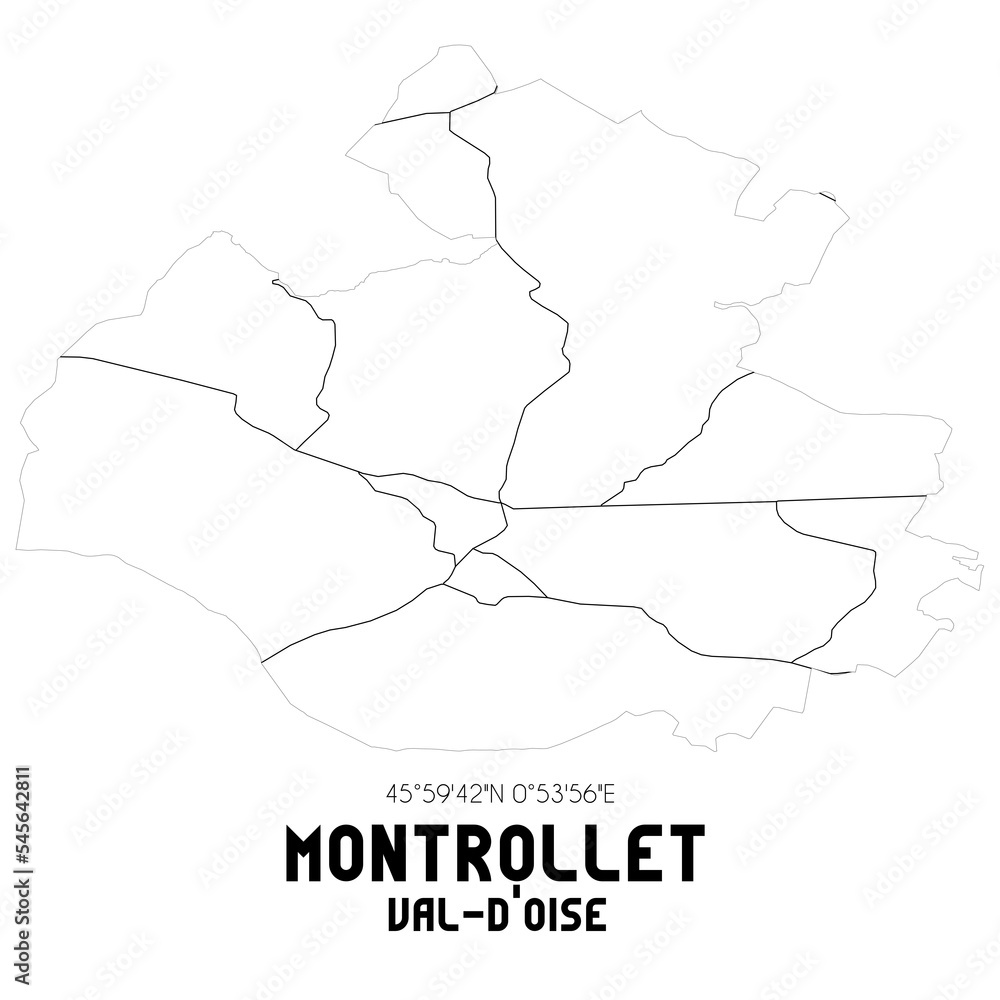 MONTROLLET Val-d'Oise. Minimalistic street map with black and white lines.