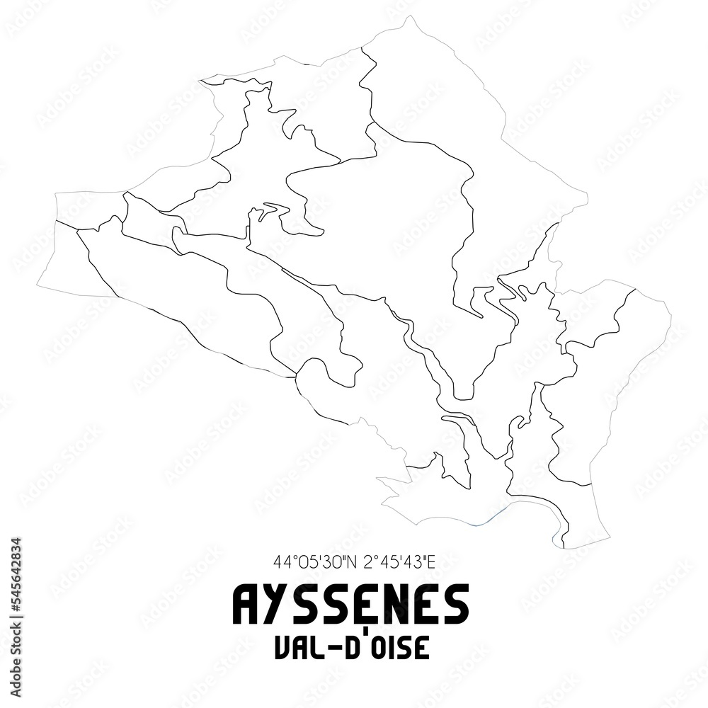 AYSSENES Val-d'Oise. Minimalistic street map with black and white lines.