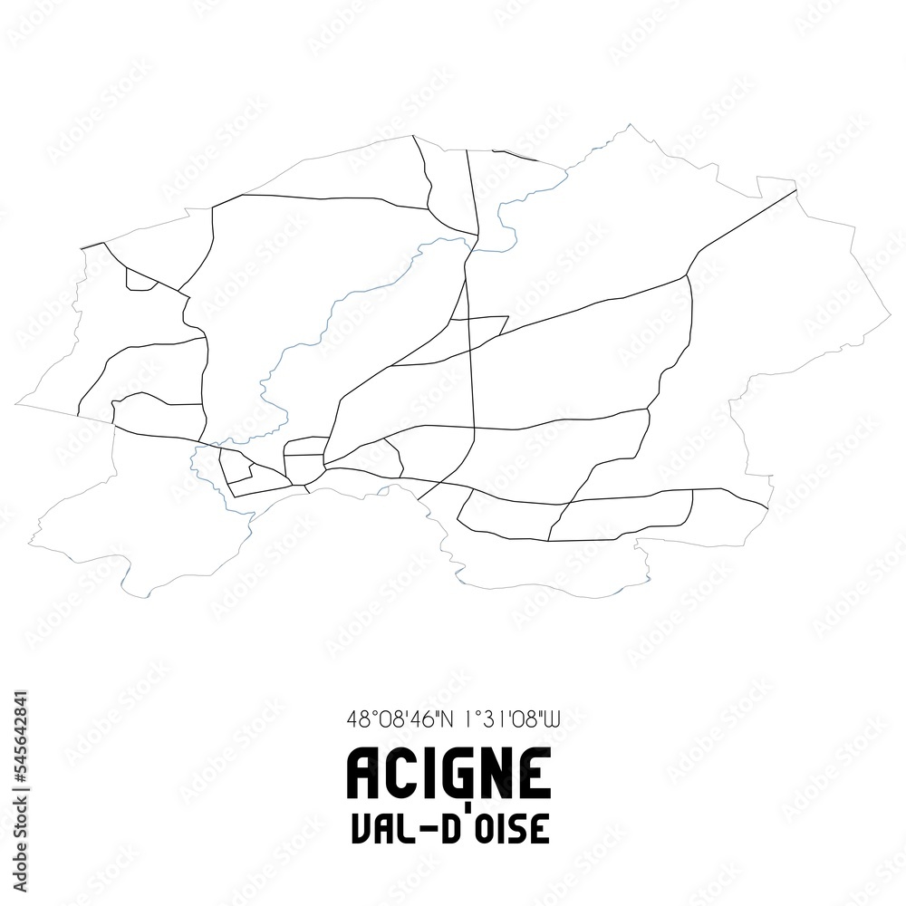 ACIGNE Val-d'Oise. Minimalistic street map with black and white lines.