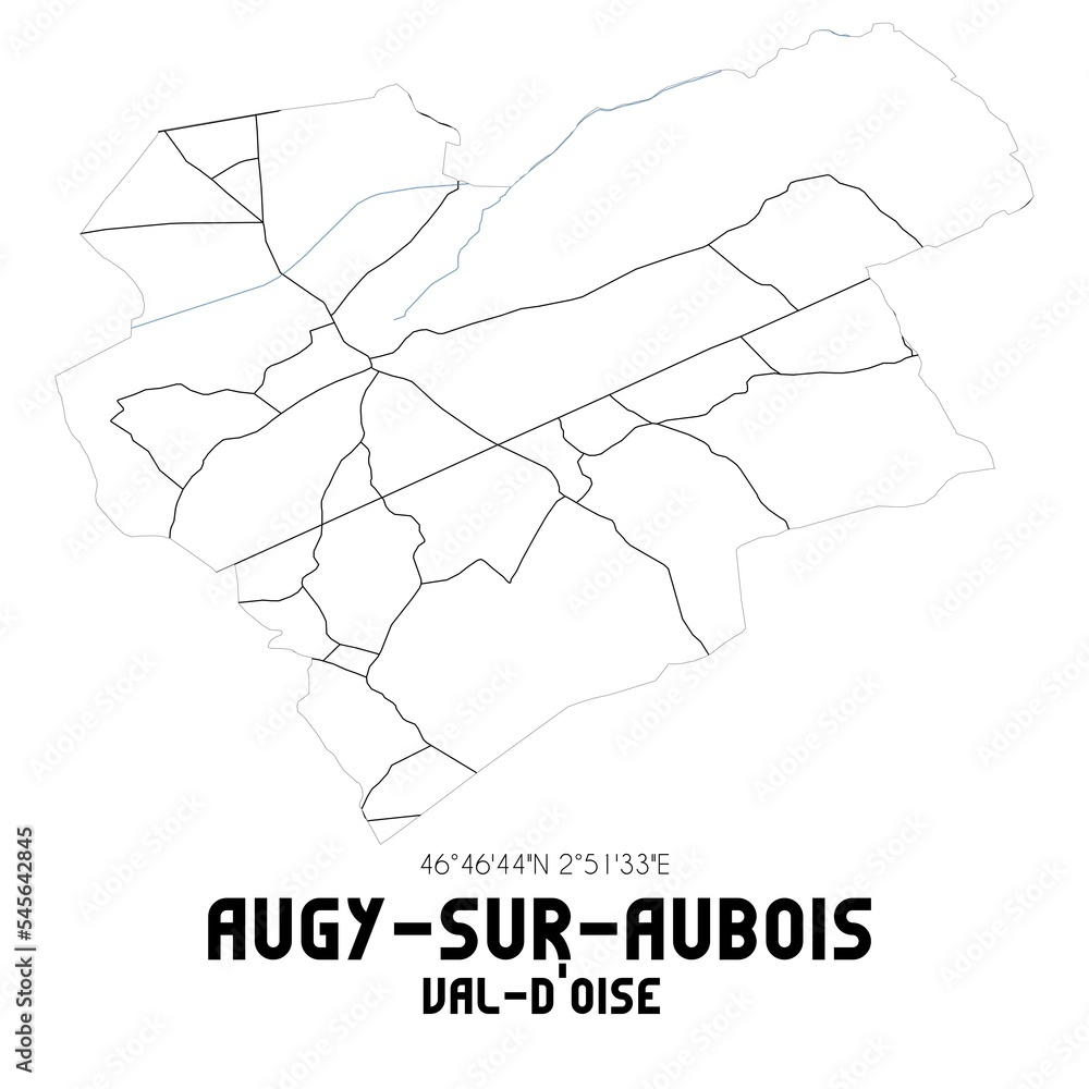 AUGY-SUR-AUBOIS Val-d'Oise. Minimalistic street map with black and white lines.