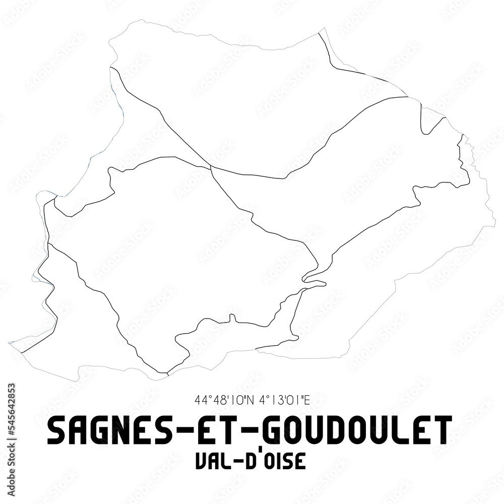 SAGNES-ET-GOUDOULET Val-d'Oise. Minimalistic street map with black and white lines.