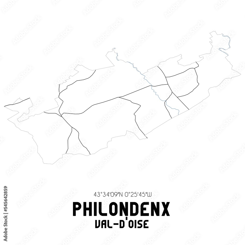 PHILONDENX Val-d'Oise. Minimalistic street map with black and white lines.