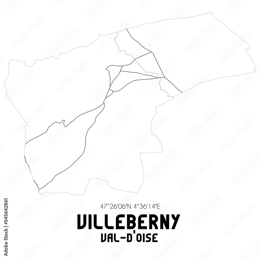 VILLEBERNY Val-d'Oise. Minimalistic street map with black and white lines. VILLEBERNY Val-d'Oise. Minimalistic street map with black and white lines.