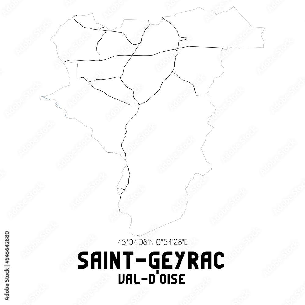 SAINT-GEYRAC Val-d'Oise. Minimalistic street map with black and white lines.