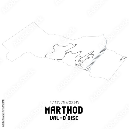 MARTHOD Val-d'Oise. Minimalistic street map with black and white lines. photo