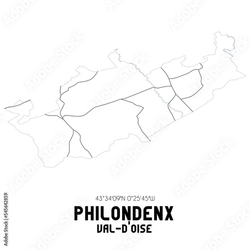 PHILONDENX Val-d Oise. Minimalistic street map with black and white lines.