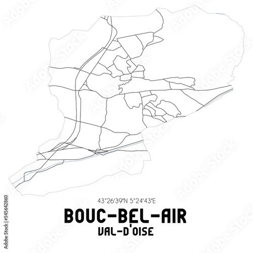 BOUC-BEL-AIR Val-d Oise. Minimalistic street map with black and white lines.