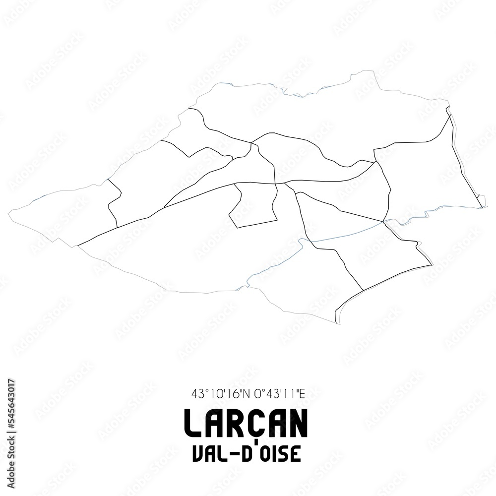 LARCAN Val-d'Oise. Minimalistic street map with black and white lines.