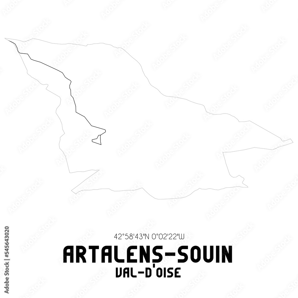 ARTALENS-SOUIN Val-d'Oise. Minimalistic street map with black and white lines.
