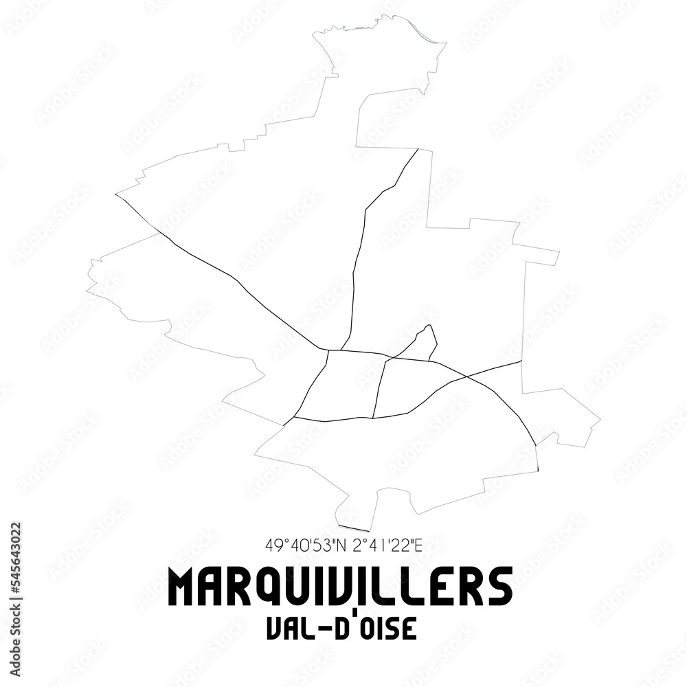 MARQUIVILLERS Val-d'Oise. Minimalistic street map with black and white lines.
