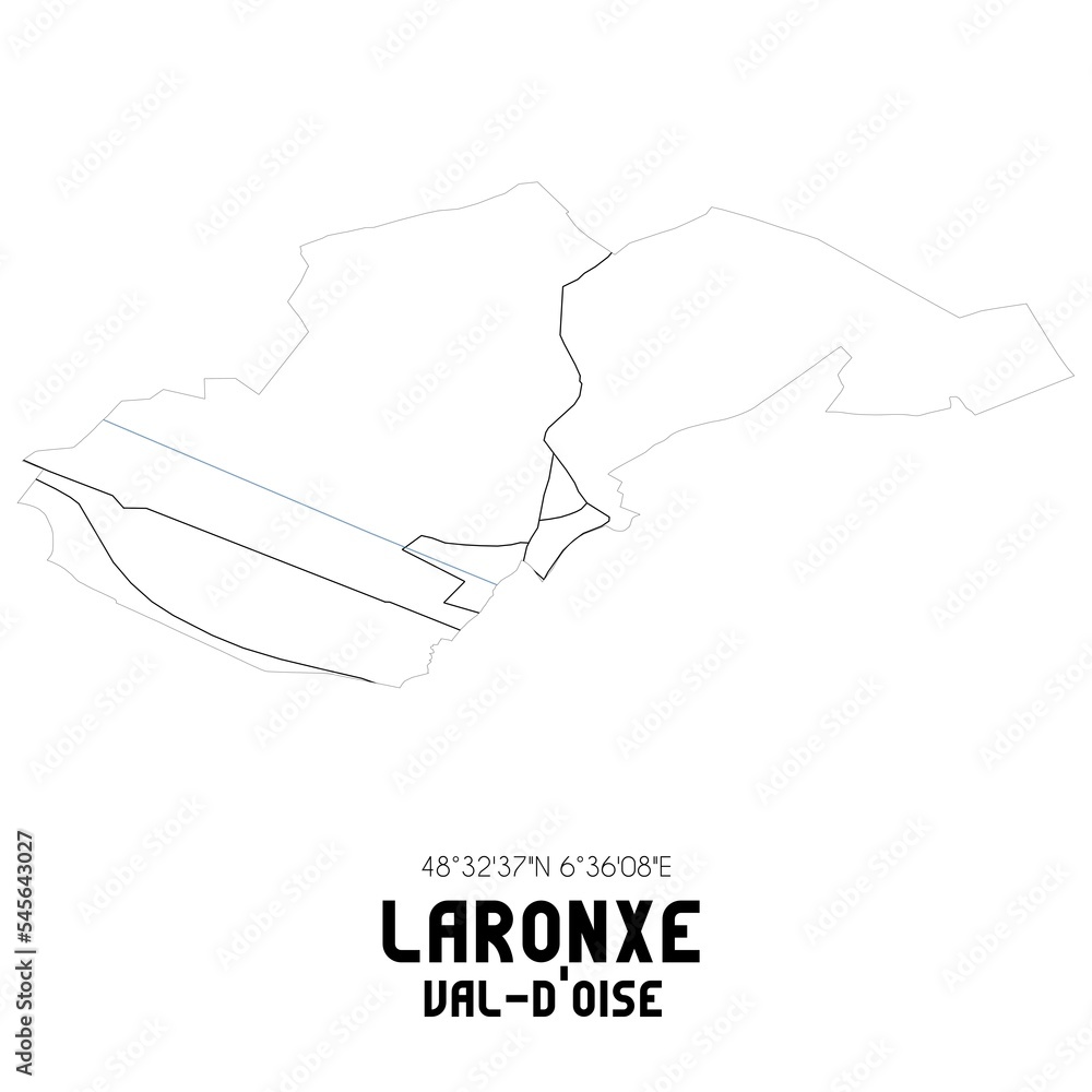 LARONXE Val-d'Oise. Minimalistic street map with black and white lines. LARONXE Val-d'Oise. Minimalistic street map with black and white lines.