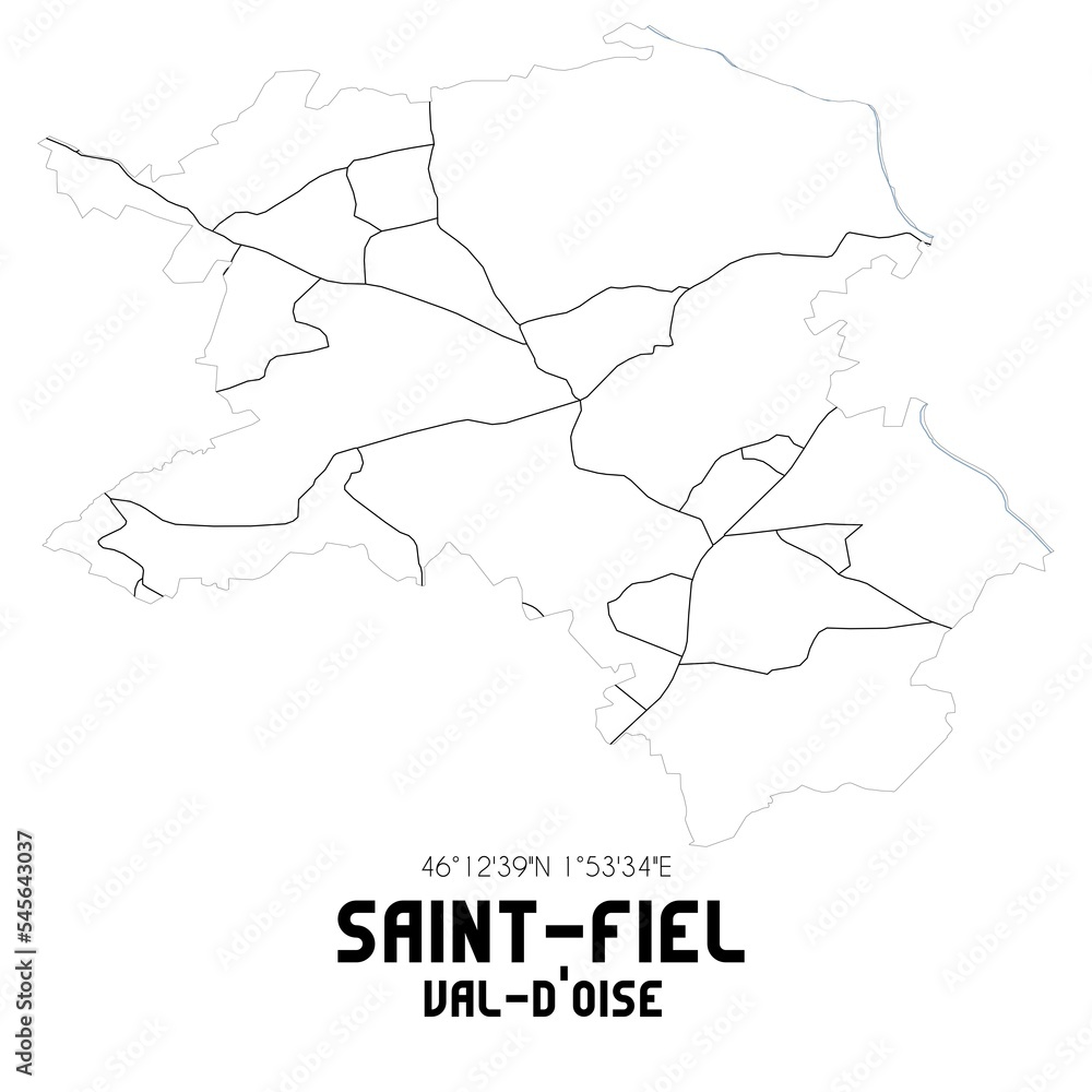 SAINT-FIEL Val-d'Oise. Minimalistic street map with black and white lines.