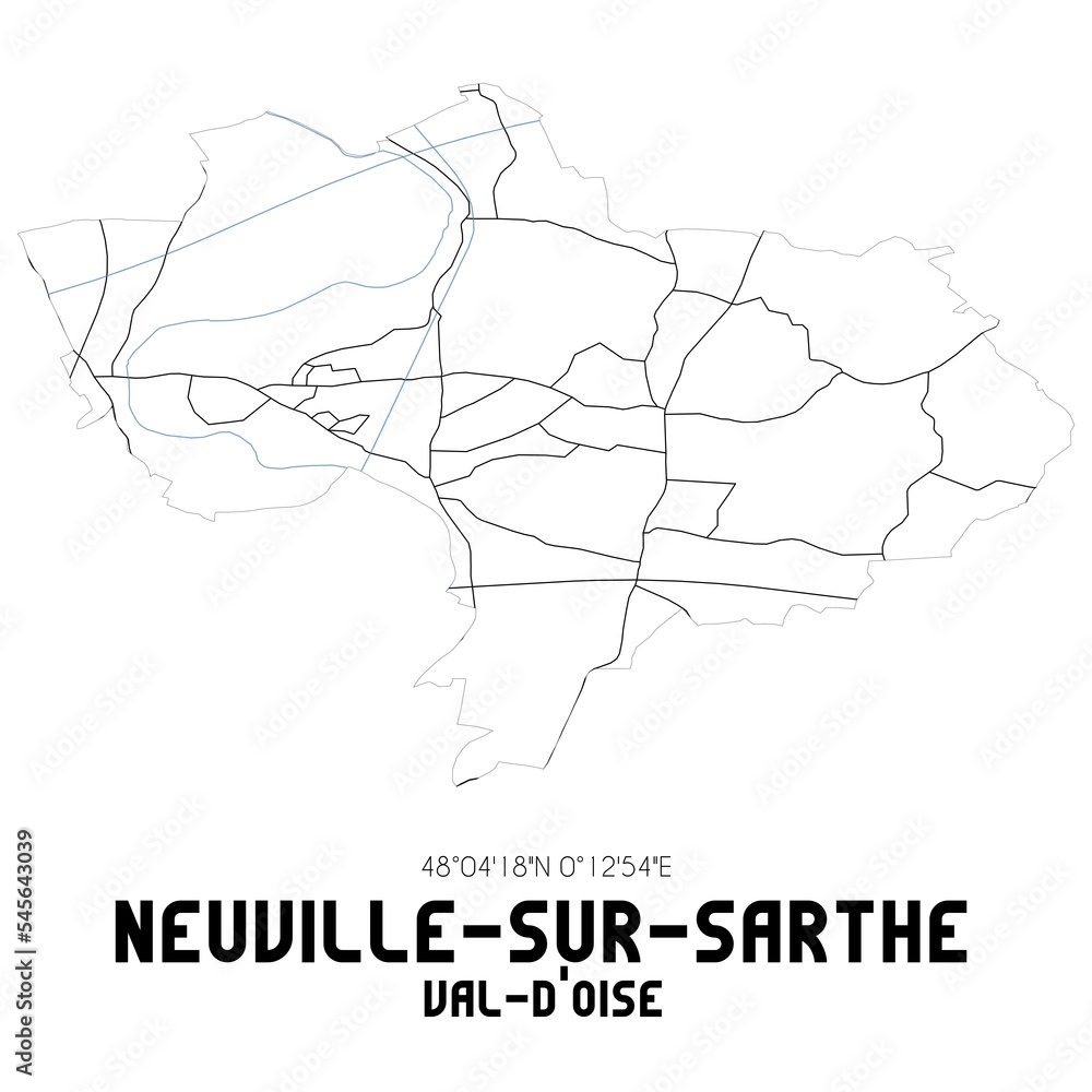 NEUVILLE-SUR-SARTHE Val-d'Oise. Minimalistic street map with black and white lines. NEUVILLE-SUR-SARTHE Val-d'Oise. Minimalistic street map with black and white lines.
