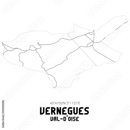 VERNEGUES Val-d Oise. Minimalistic street map with black and white lines.