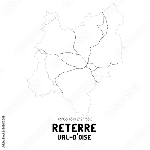 RETERRE Val-d Oise. Minimalistic street map with black and white lines.