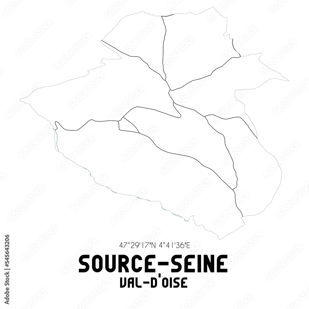 SOURCE-SEINE Val-d'Oise. Minimalistic street map with black and white lines.