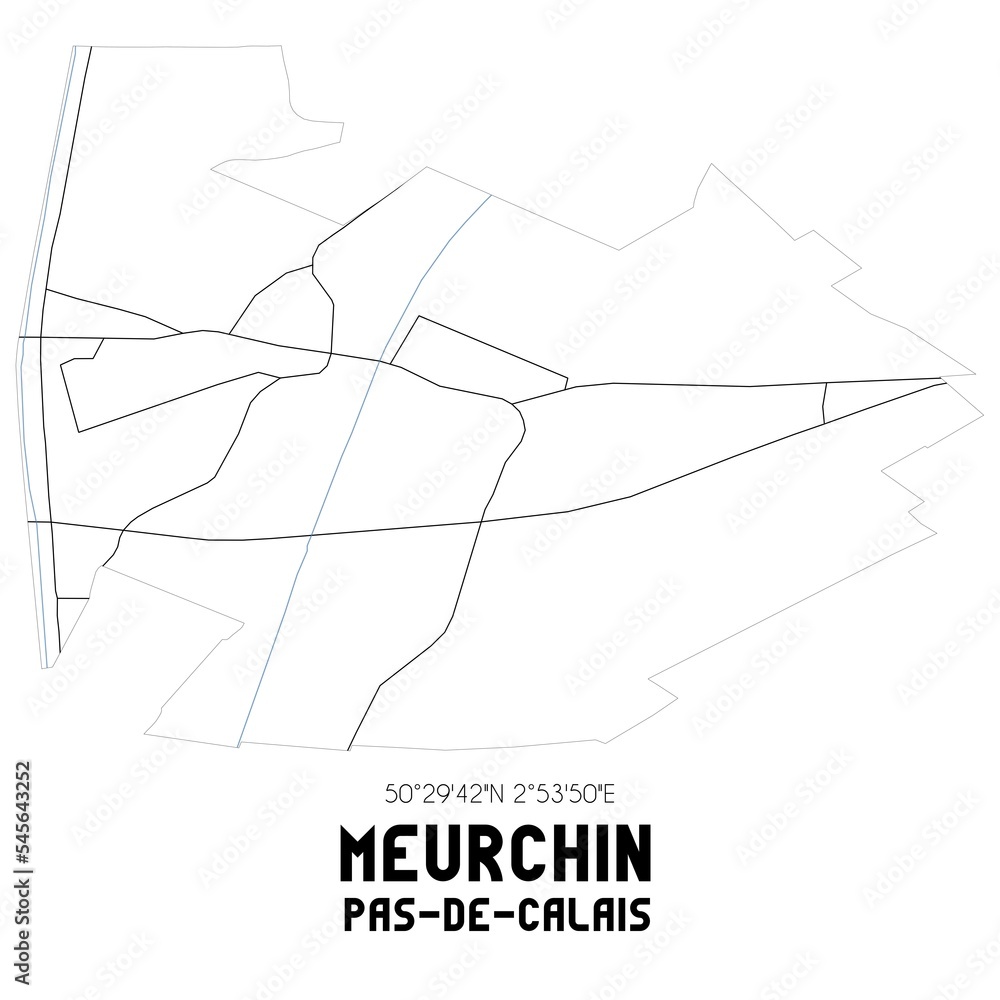 MEURCHIN Pas-de-Calais. Minimalistic street map with black and white lines.