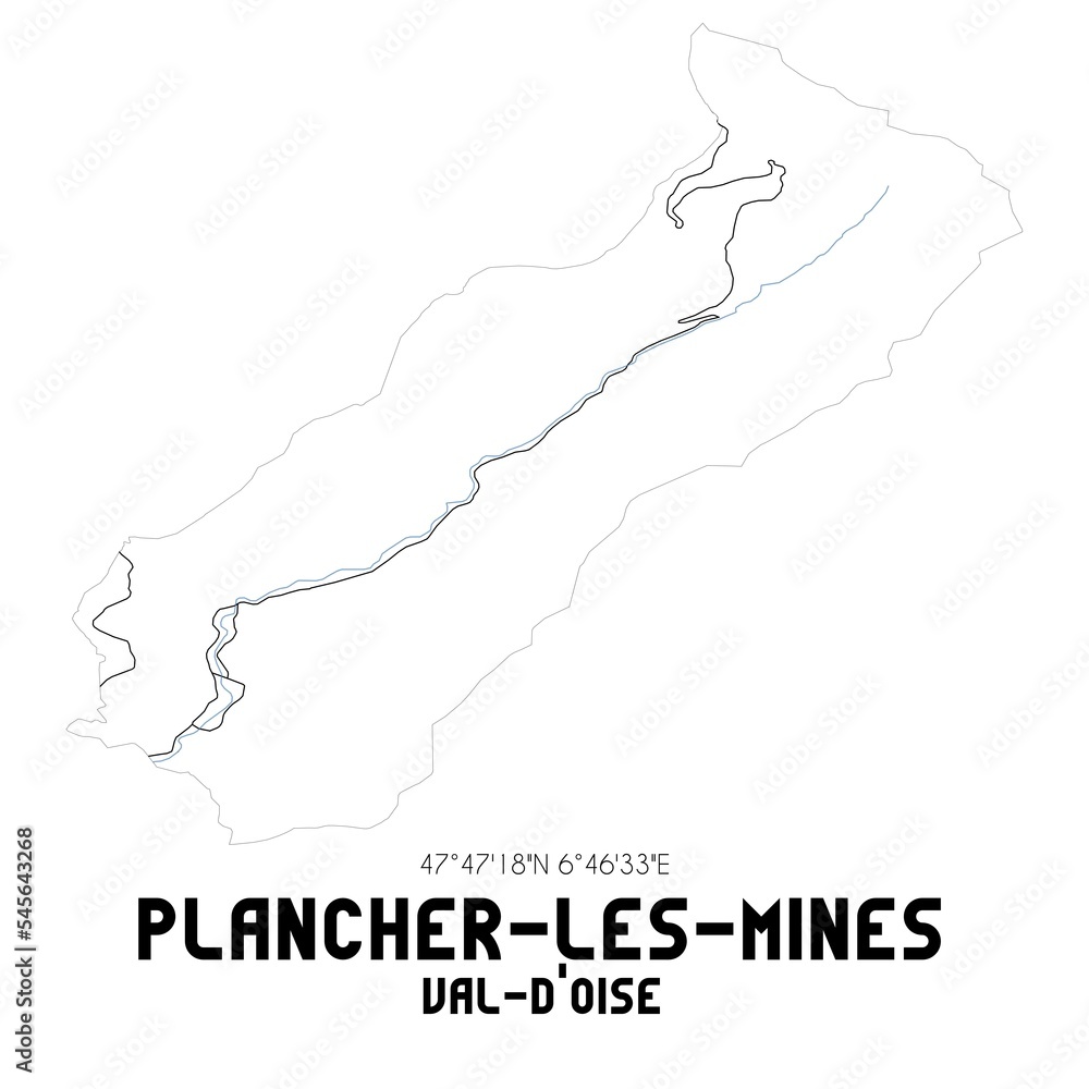 PLANCHER-LES-MINES Val-d'Oise. Minimalistic street map with black and white lines.