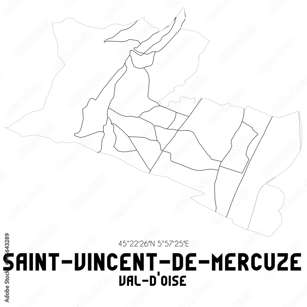 SAINT-VINCENT-DE-MERCUZE Val-d'Oise. Minimalistic street map with black and white lines.