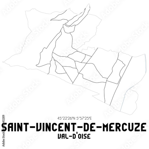 SAINT-VINCENT-DE-MERCUZE Val-d Oise. Minimalistic street map with black and white lines.